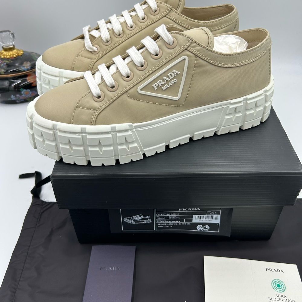 Women's Prada re-wheel gabardine sneaker in Desert beige size 40.5 made in Italy - Picture 7 of 12